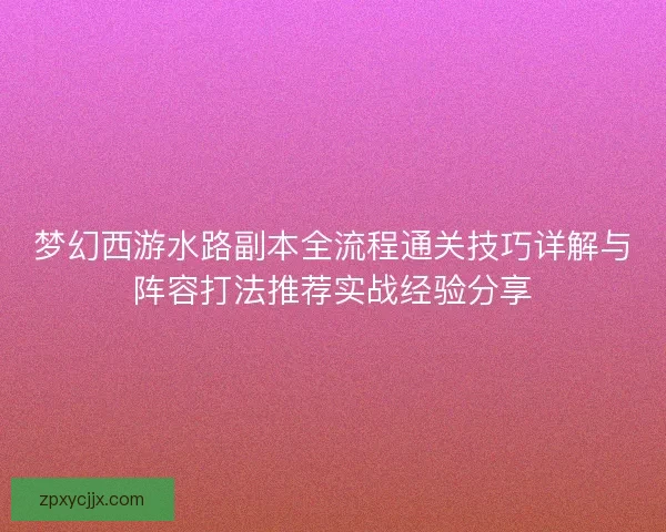 梦幻西游水路副本全流程通关技巧详解与阵容打法推荐实战经验分享