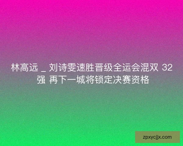 林高远 _ 刘诗雯速胜晋级全运会混双 32 强 再下一城将锁定决赛资格